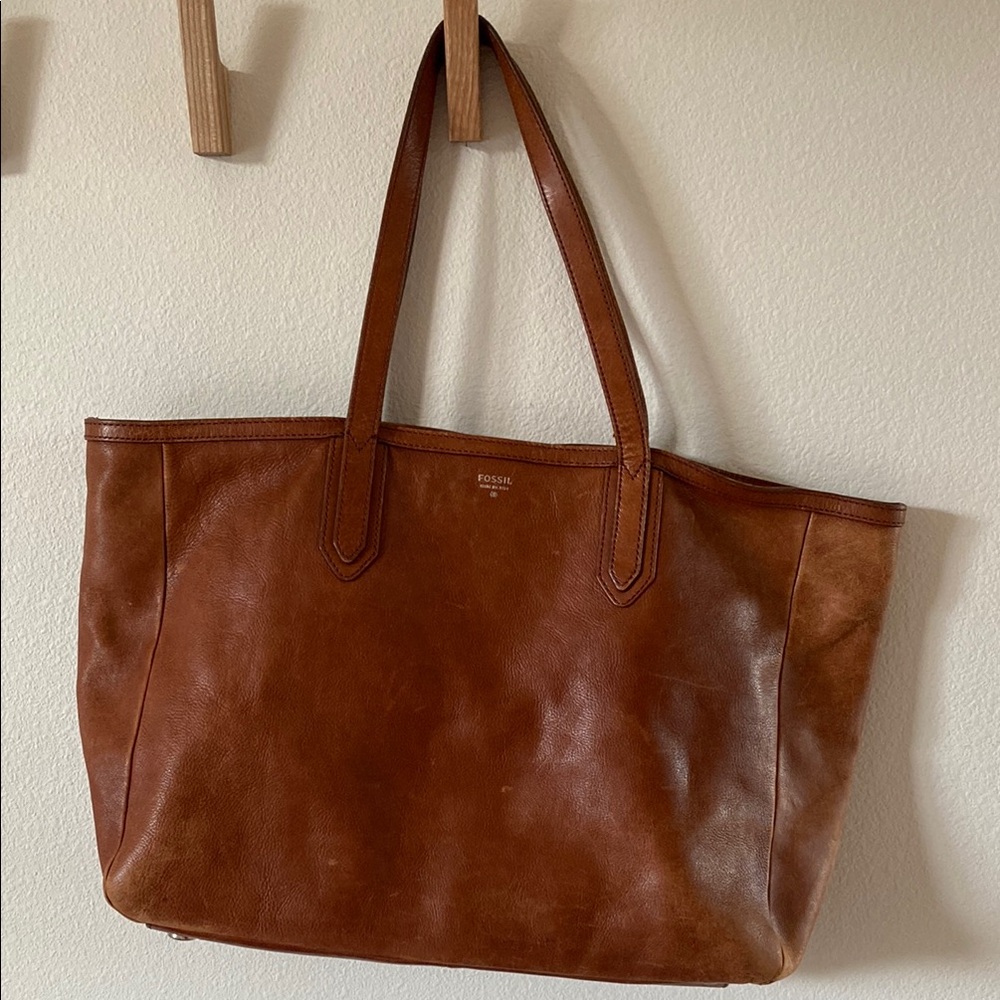 Fossil Brown Leather Tote Bag